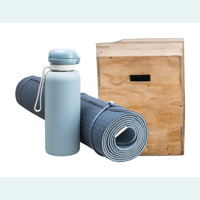 Movement and Wellness Experience — yoga mat, water bottle, and plyo box
